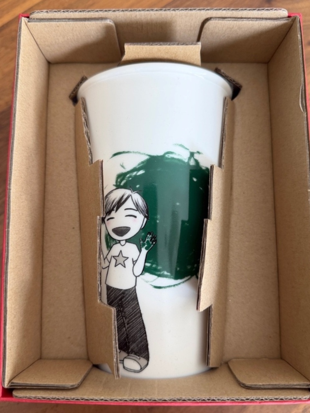 Starbucks 2015 Anime Kid Finger Painting Dot Ceramic Travel Tumbler Mug 12oz NIB